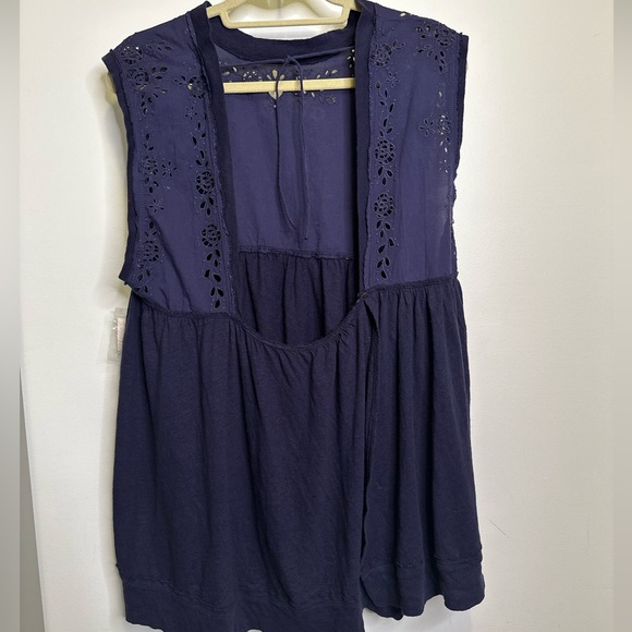 Free People Bella Babydoll Tank Top Navy Blue Tie back Woman Large New XS - Picture 1 of 11